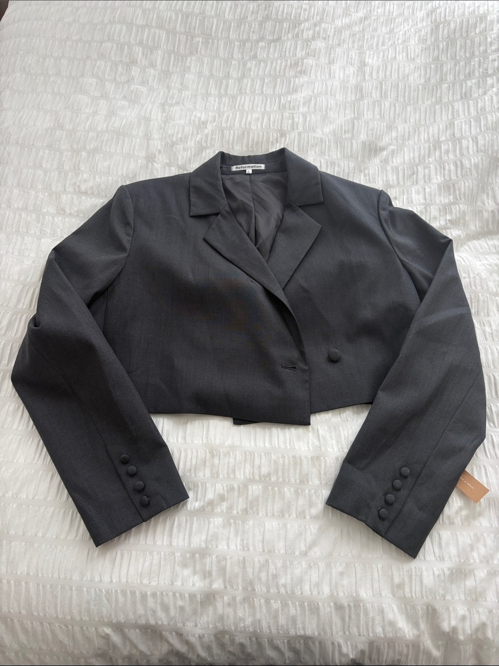Reformation Gray Cropped Blazer Jacket with shoulder pads